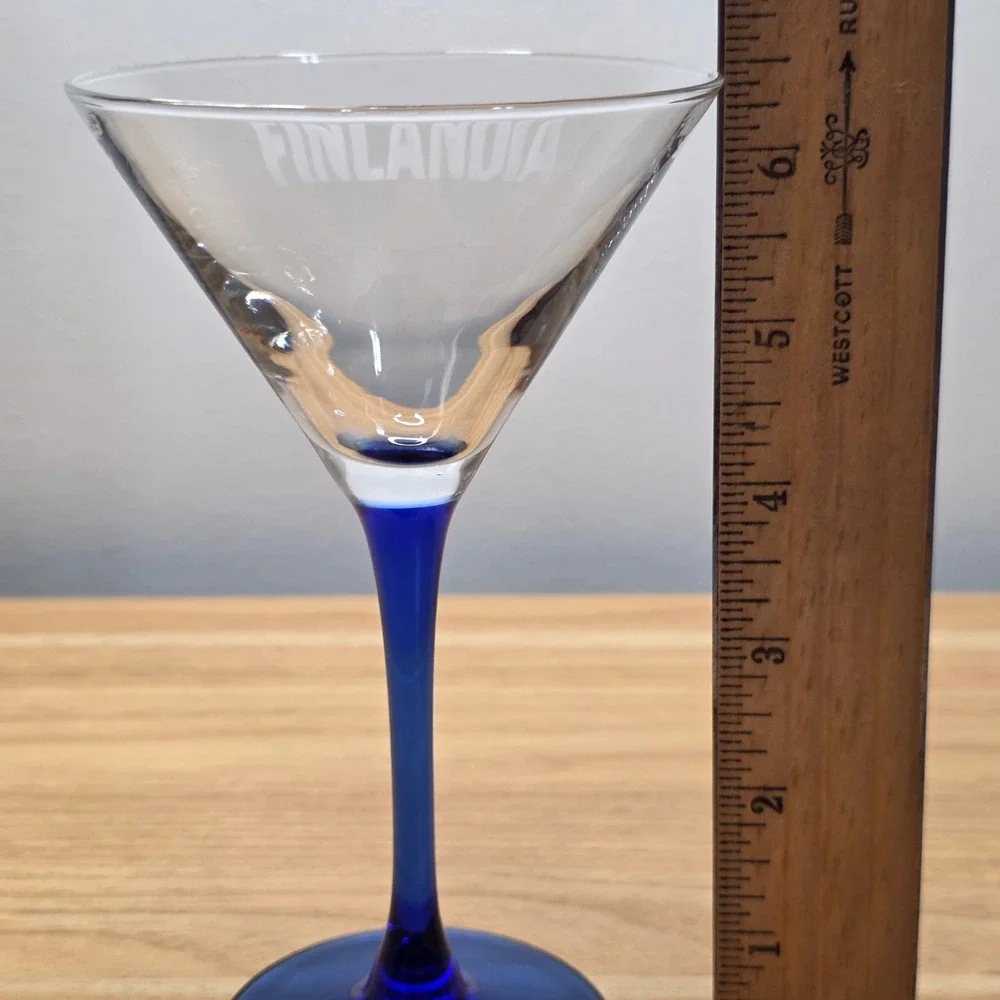 Vtg Finlandia Vodka Martini Glass Blue Stem Barware Cocktail Glass‎ Collectible
